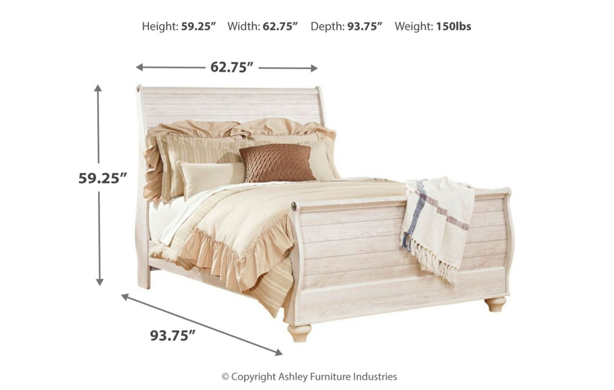 Willowton Queen Sleigh Bed with Mirrored Dresser