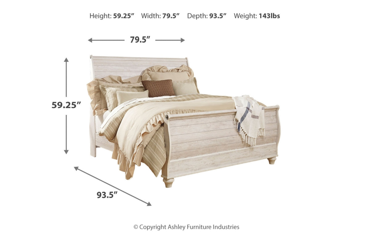Willowton King Sleigh Bed with Mirrored Dresser and Nightstand