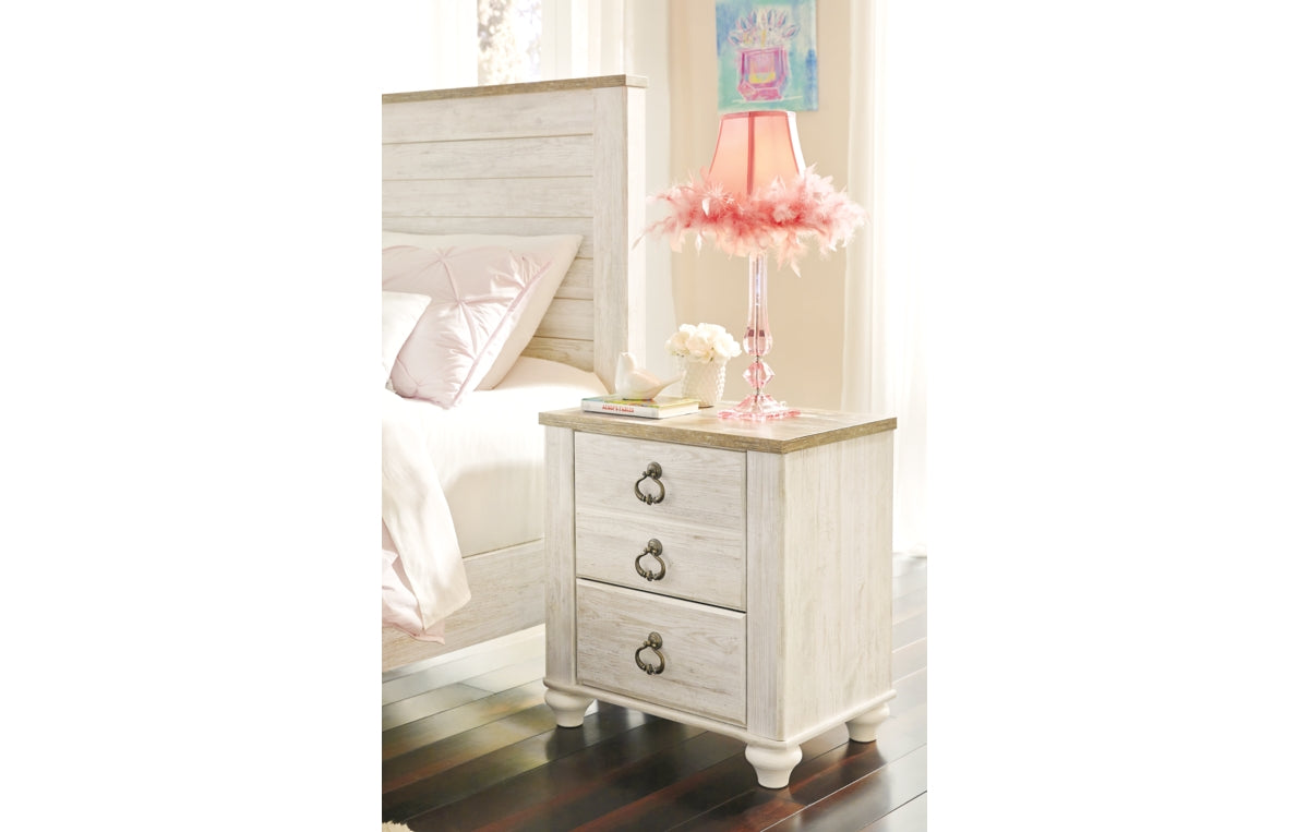 Willowton Twin Panel Headboard with Mirrored Dresser, Chest and Nightstand