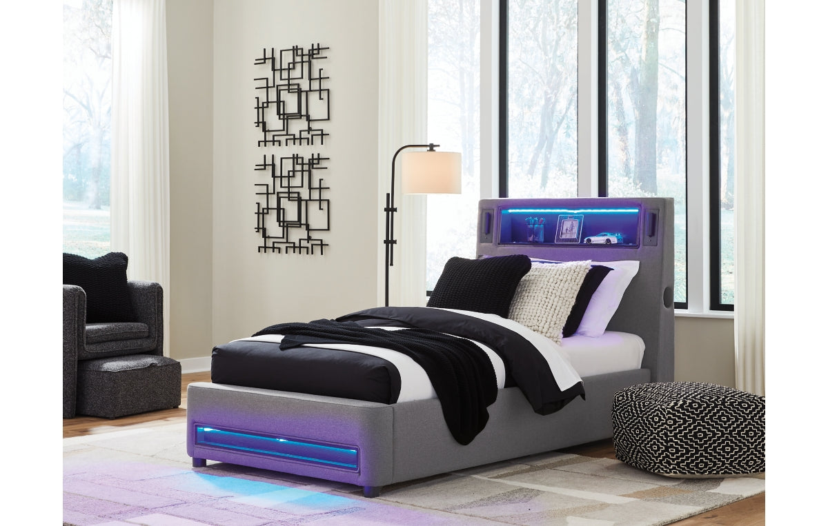 Verishaw Twin Upholstered Bed with Wireless Audio