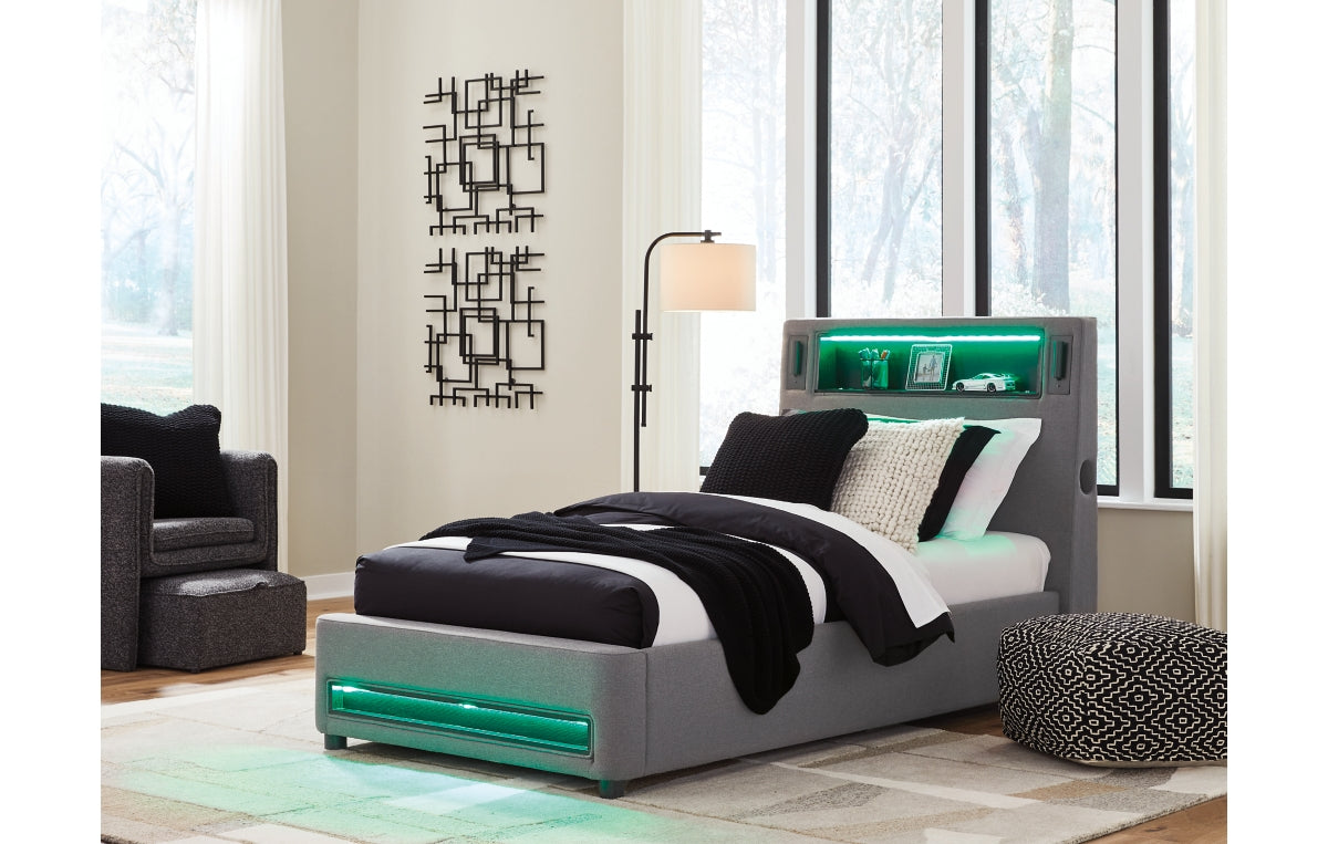 Verishaw Twin Upholstered Bed with Wireless Audio