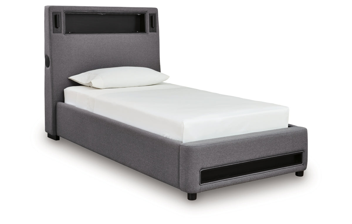 Verishaw Twin Upholstered Bed with Wireless Audio