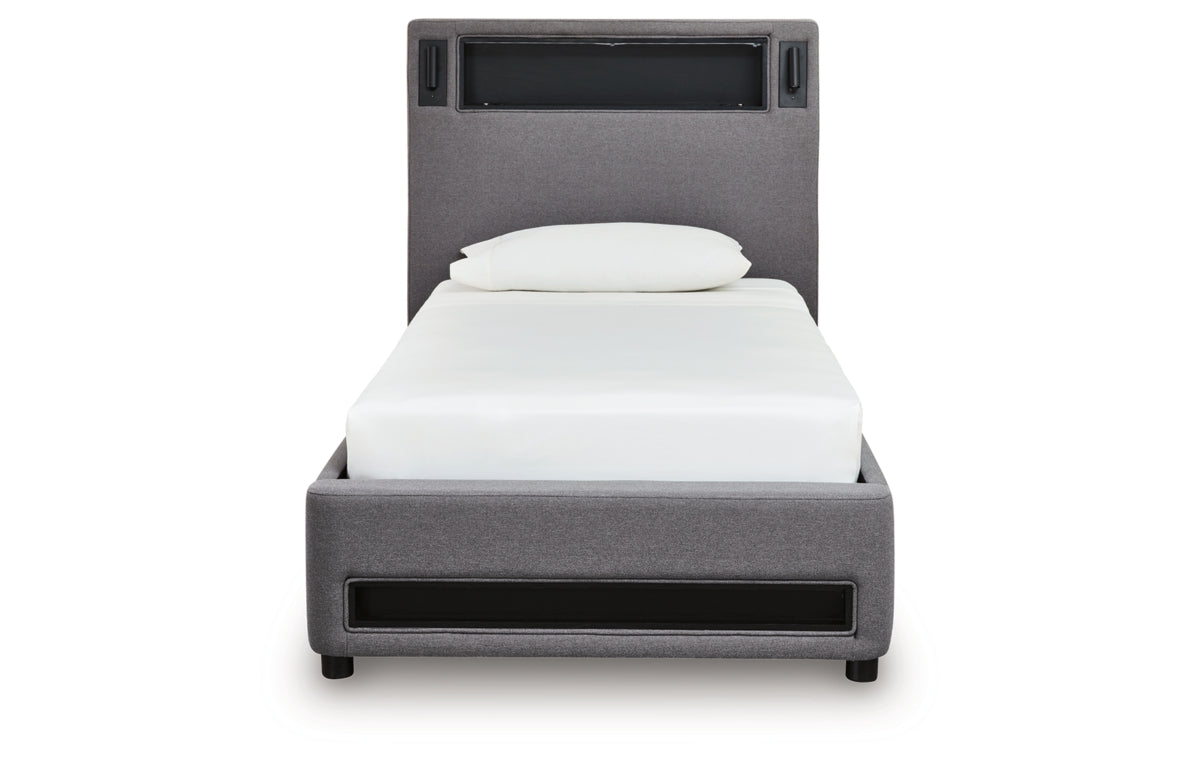 Verishaw Twin Upholstered Bed with Wireless Audio