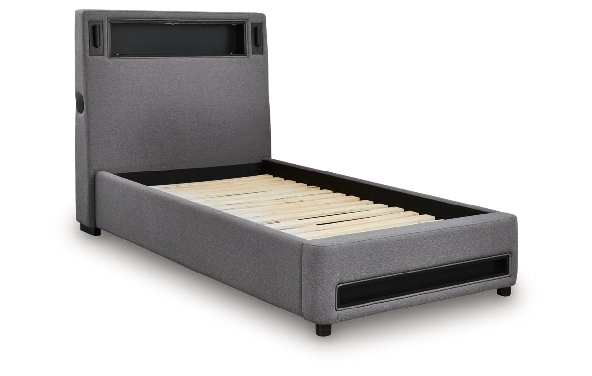 Verishaw Twin Upholstered Bed with Wireless Audio