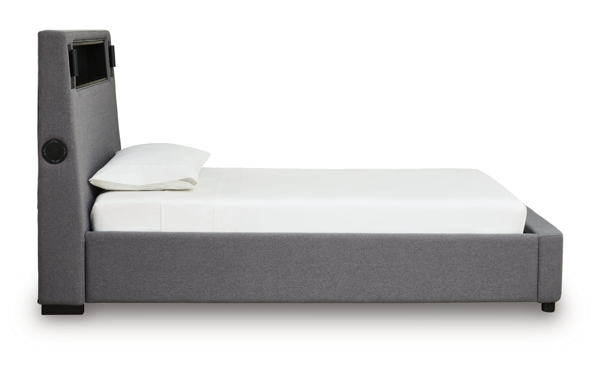 Verishaw Twin Upholstered Bed with Wireless Audio