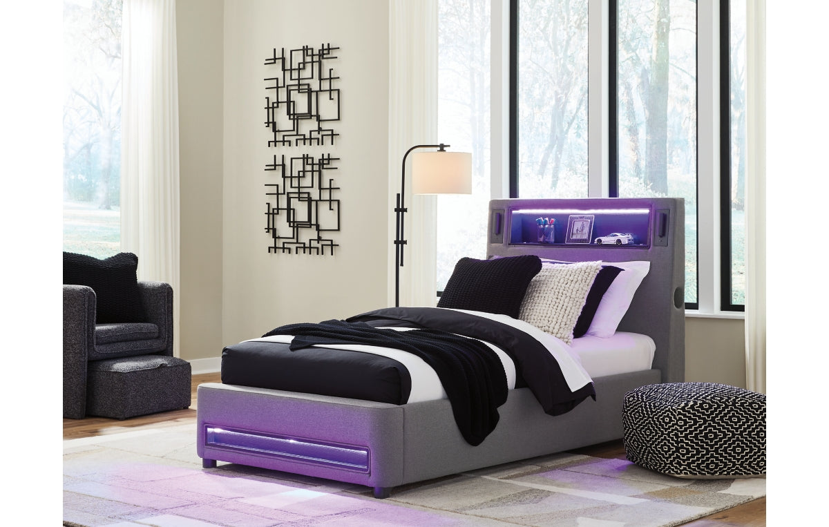 Verishaw Twin Upholstered Bed with Wireless Audio