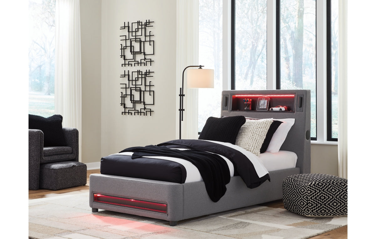 Verishaw Twin Upholstered Bed with Wireless Audio