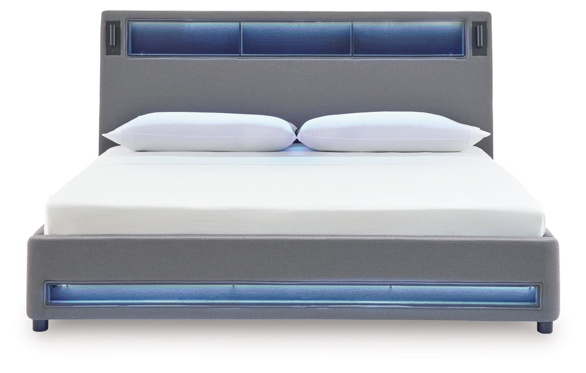 Verishaw California King Upholstered Bed with Wireless Audio