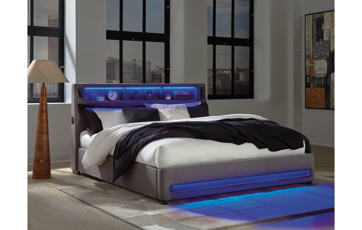 Verishaw King Upholstered Bed with Wireless Audio