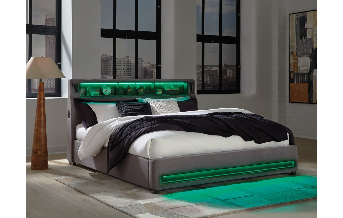 Verishaw King Upholstered Bed with Wireless Audio