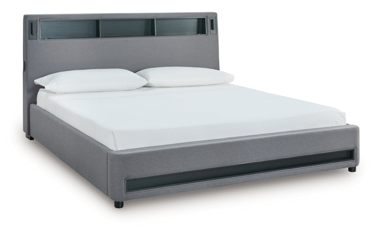Verishaw California King Upholstered Bed with Wireless Audio