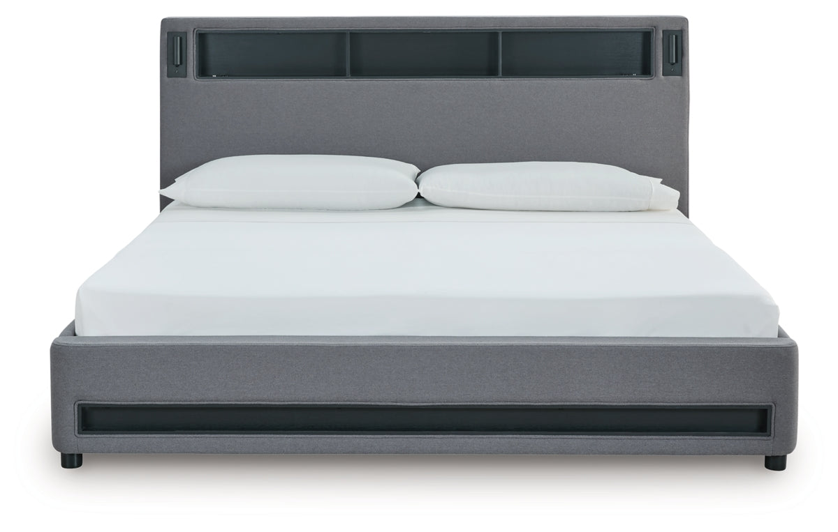 Verishaw California King Upholstered Bed with Wireless Audio