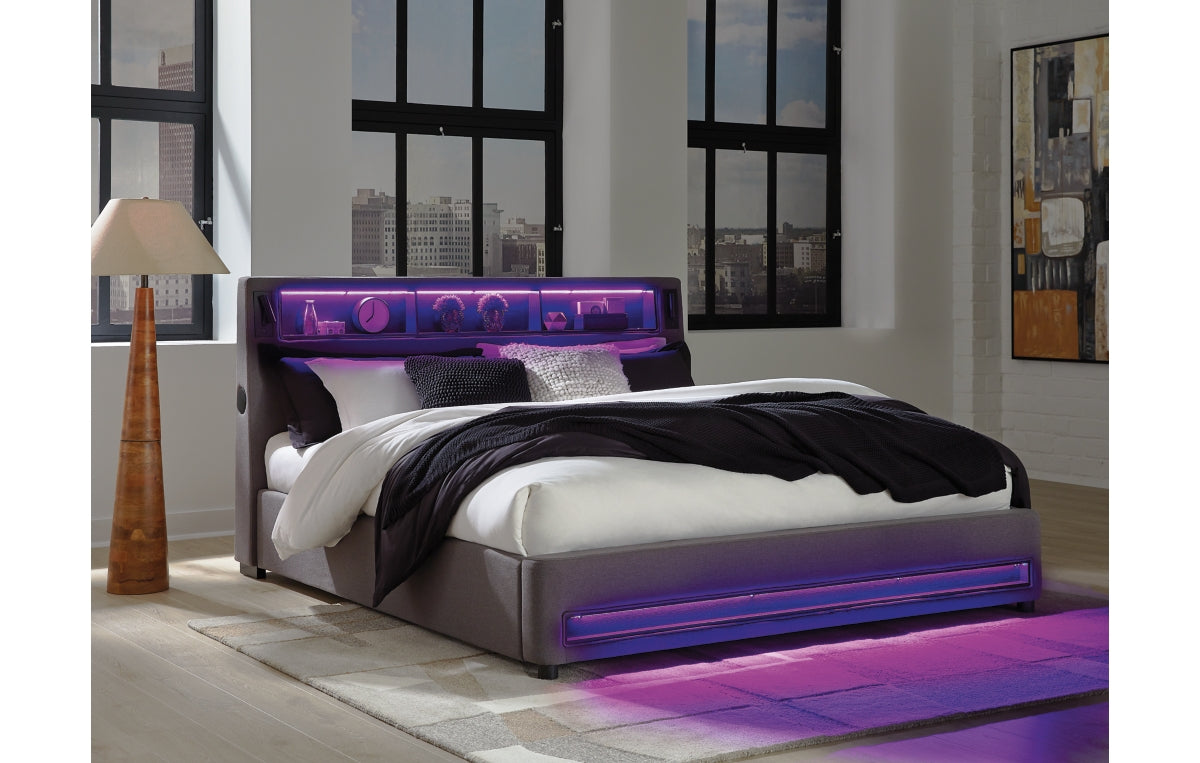 Verishaw King Upholstered Bed with Wireless Audio