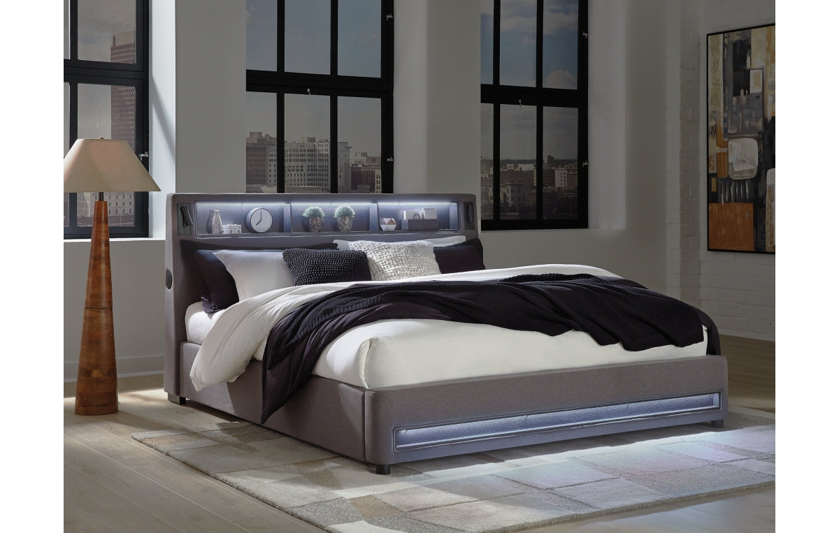 Verishaw California King Upholstered Bed with Wireless Audio