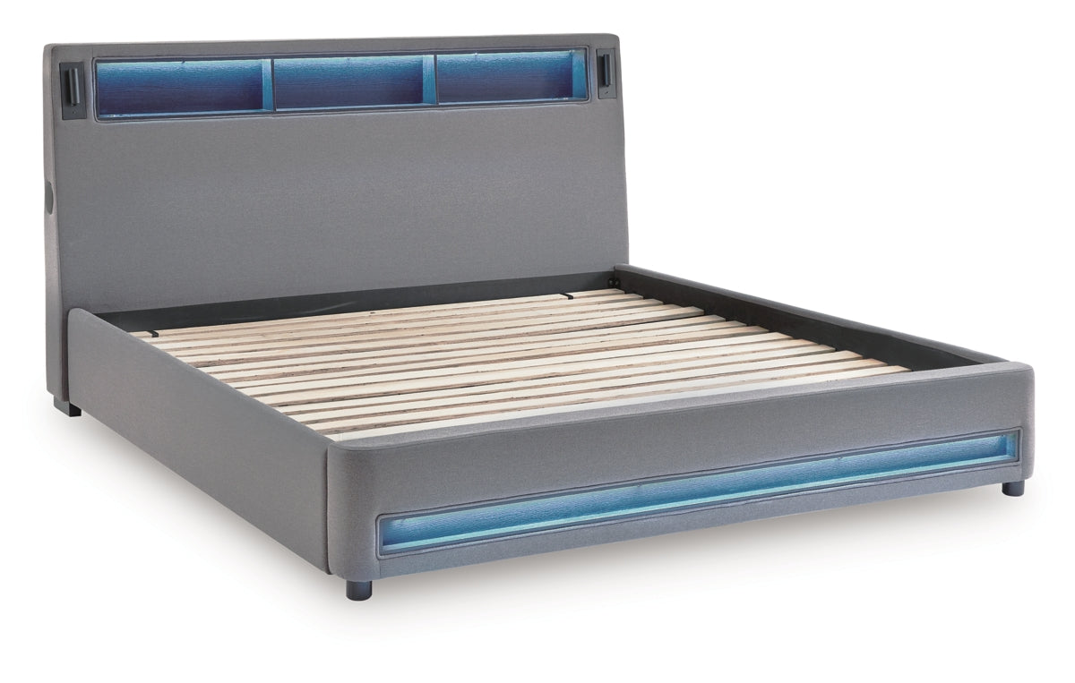 Verishaw California King Upholstered Bed with Wireless Audio
