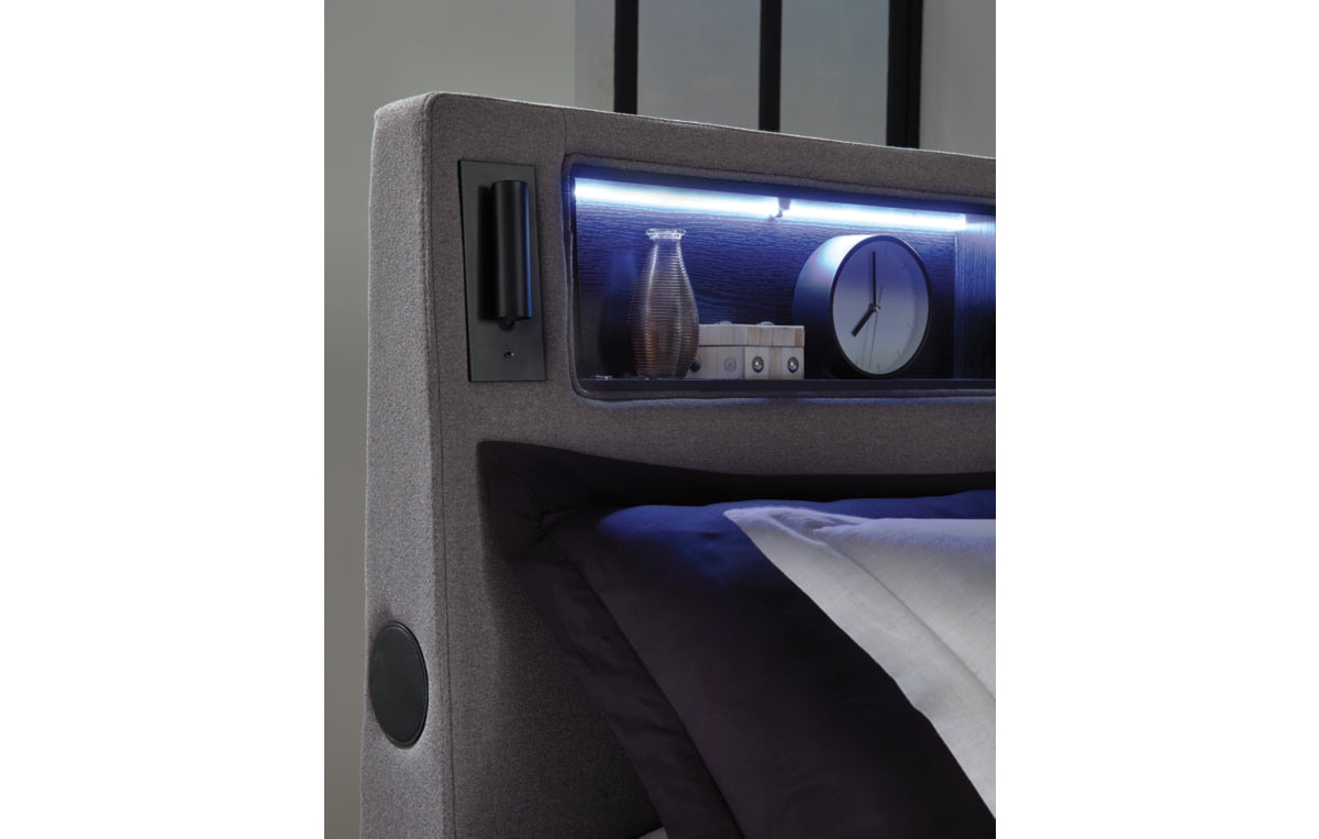 Verishaw King Upholstered Bed with Wireless Audio