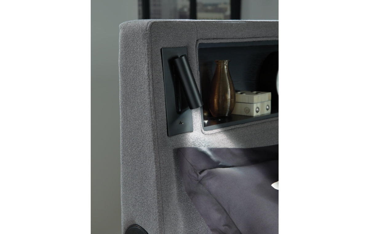 Verishaw California King Upholstered Bed with Wireless Audio