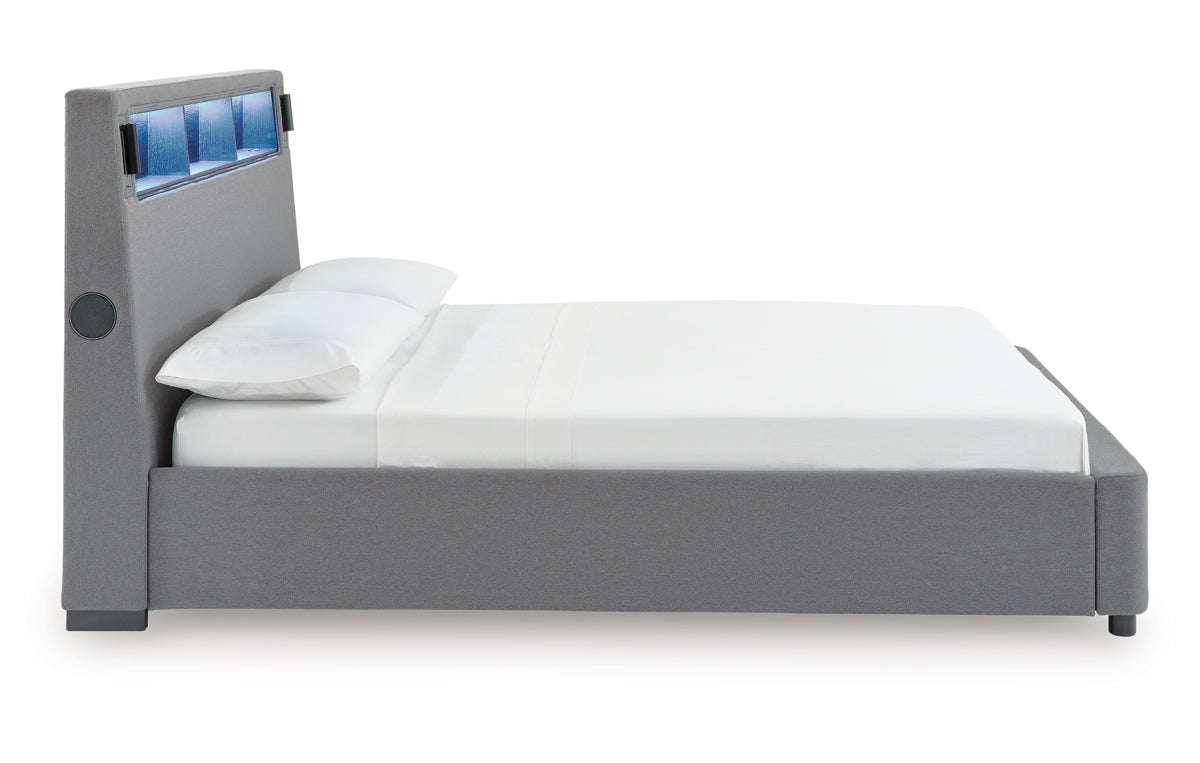 Verishaw California King Upholstered Bed with Wireless Audio