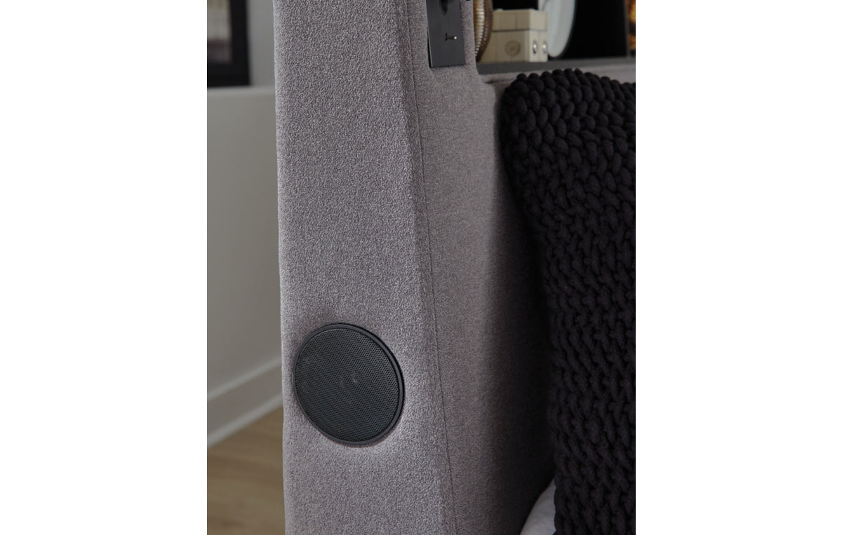 Verishaw King Upholstered Bed with Wireless Audio