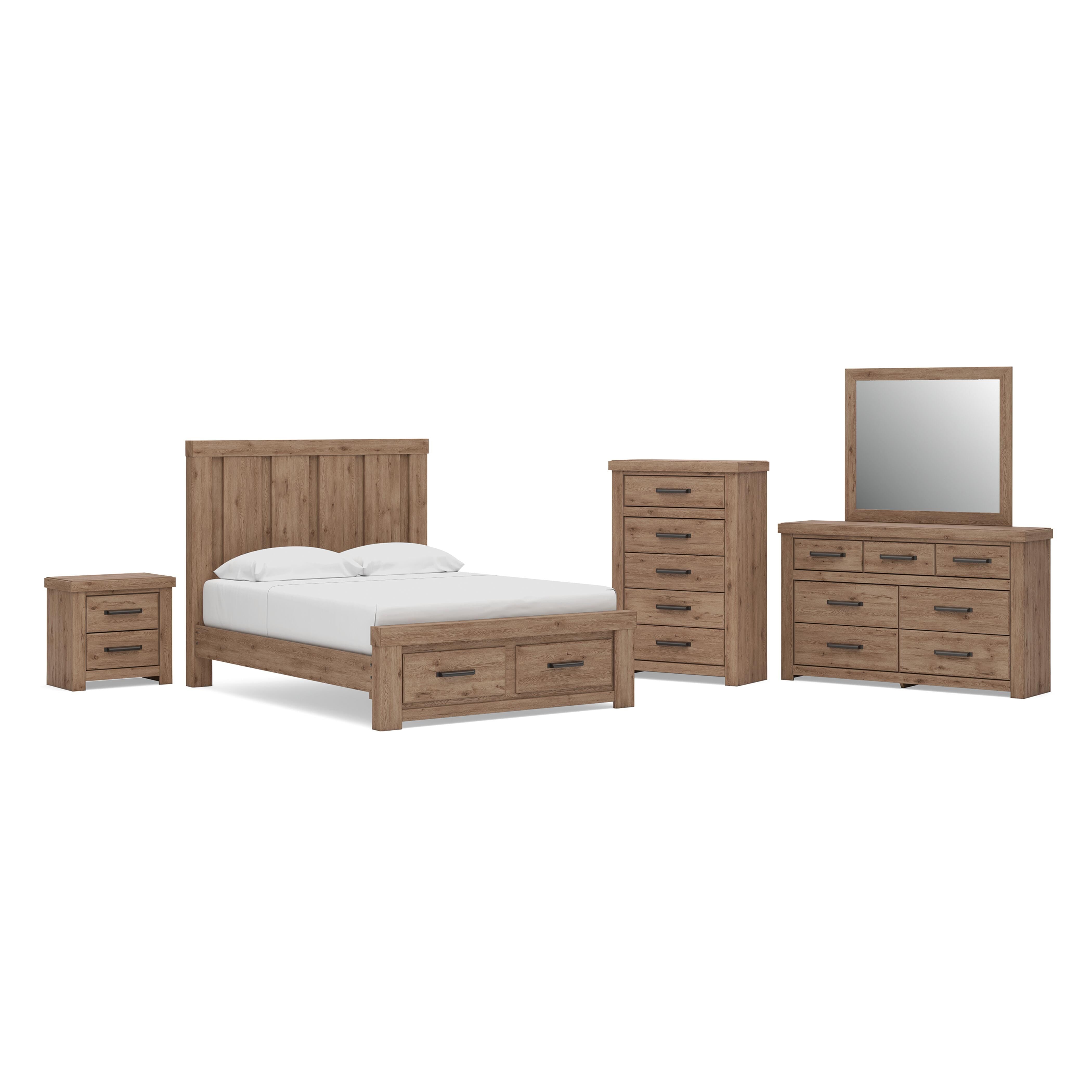 Oliandon Queen Panel Storage Bed, Dresser, Mirror, Chest and Nightstand