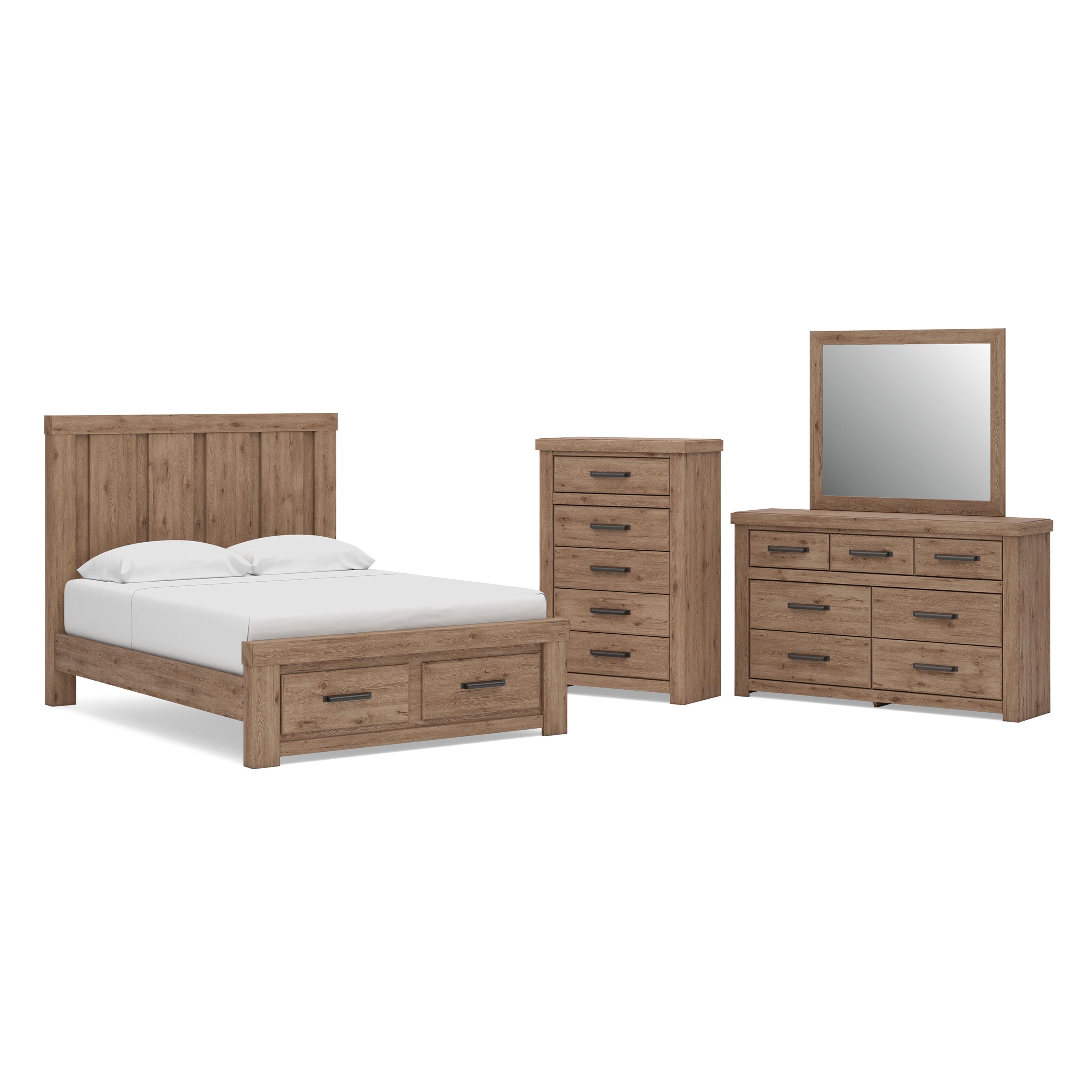 Oliandon Queen Panel Storage Bed, Dresser, Mirror and Chest