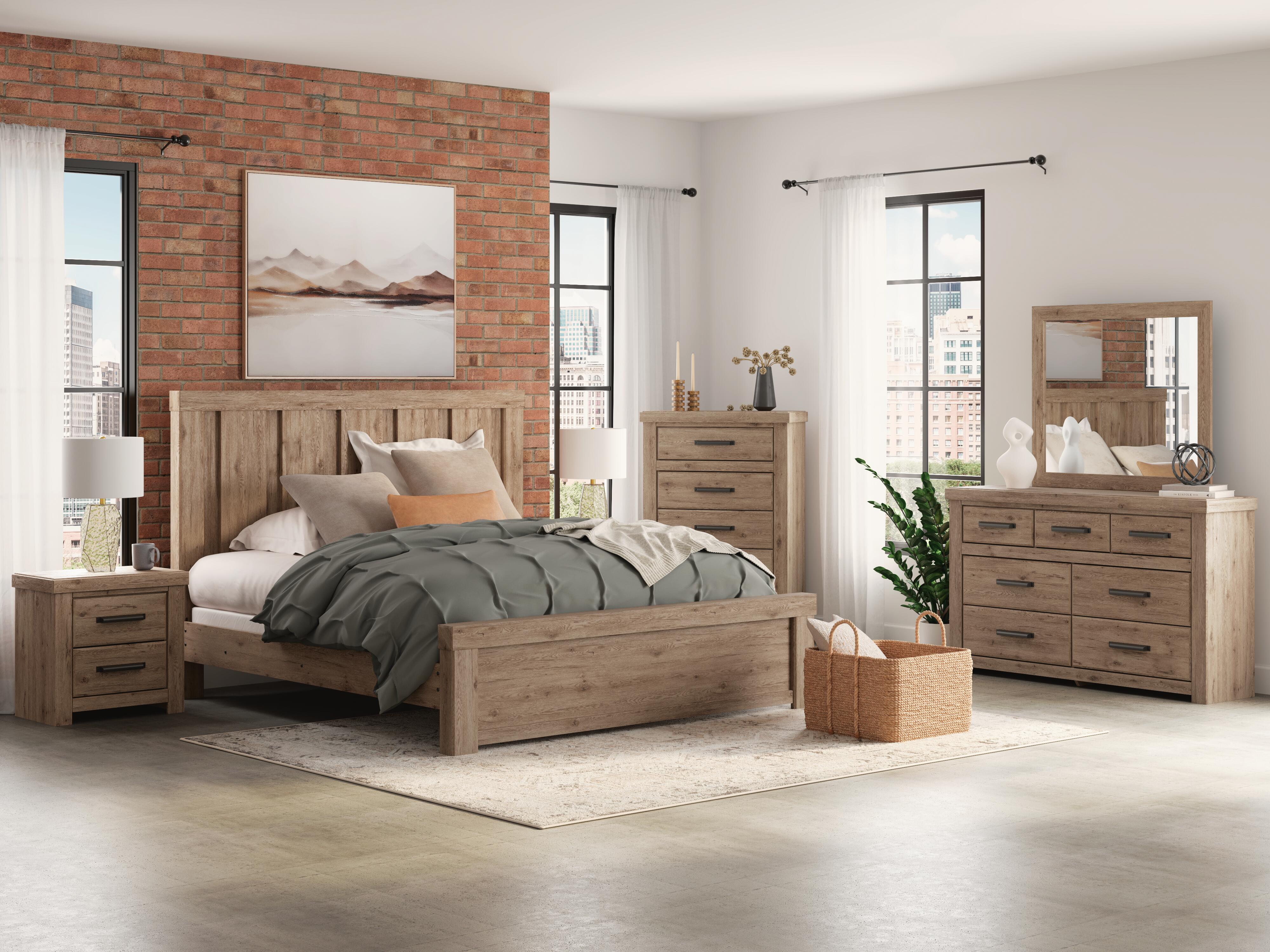 Oliandon King Panel Bed, Dresser, Mirror, Chest and Nightstand