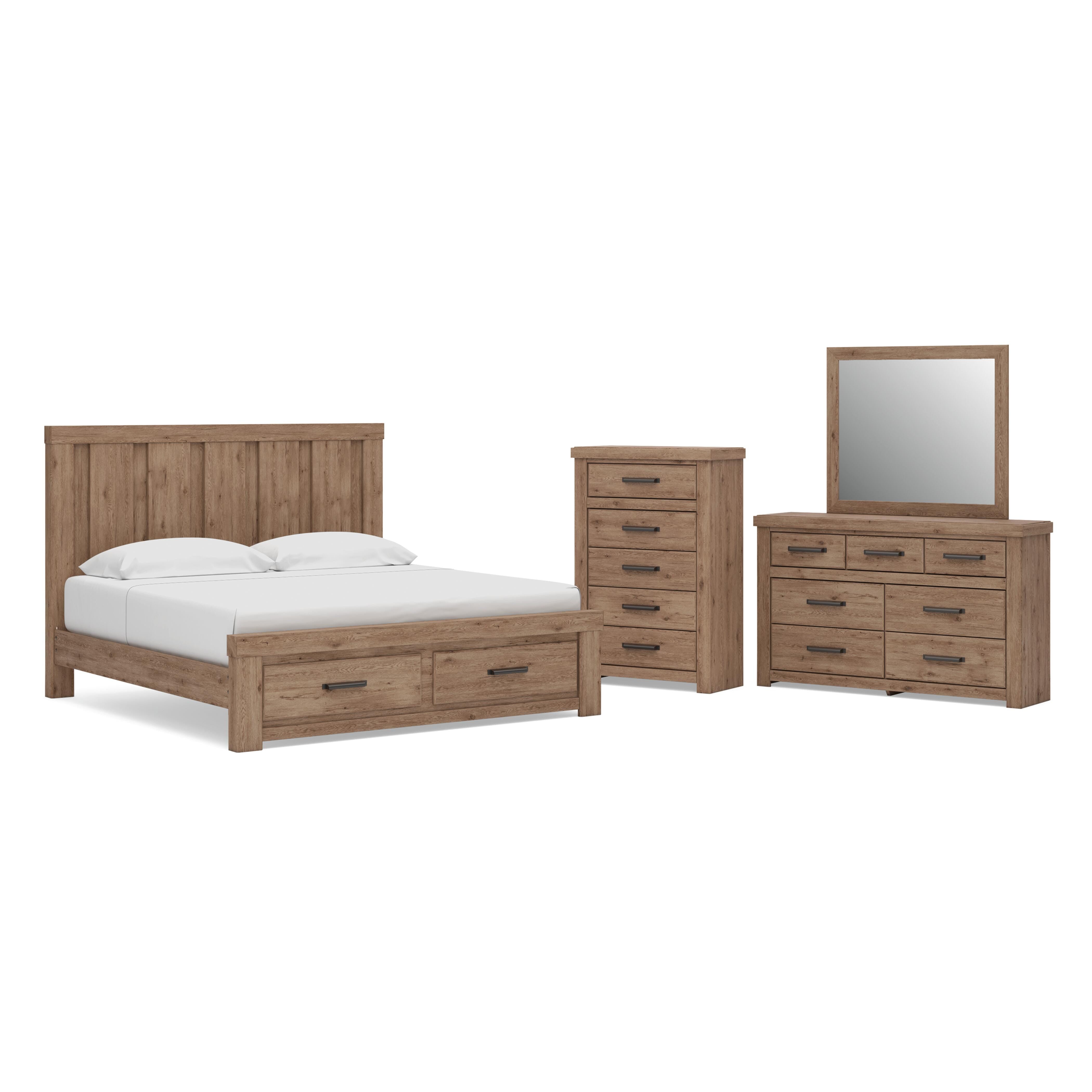 Oliandon King Panel Storage Bed, Dresser, Mirror and Chest