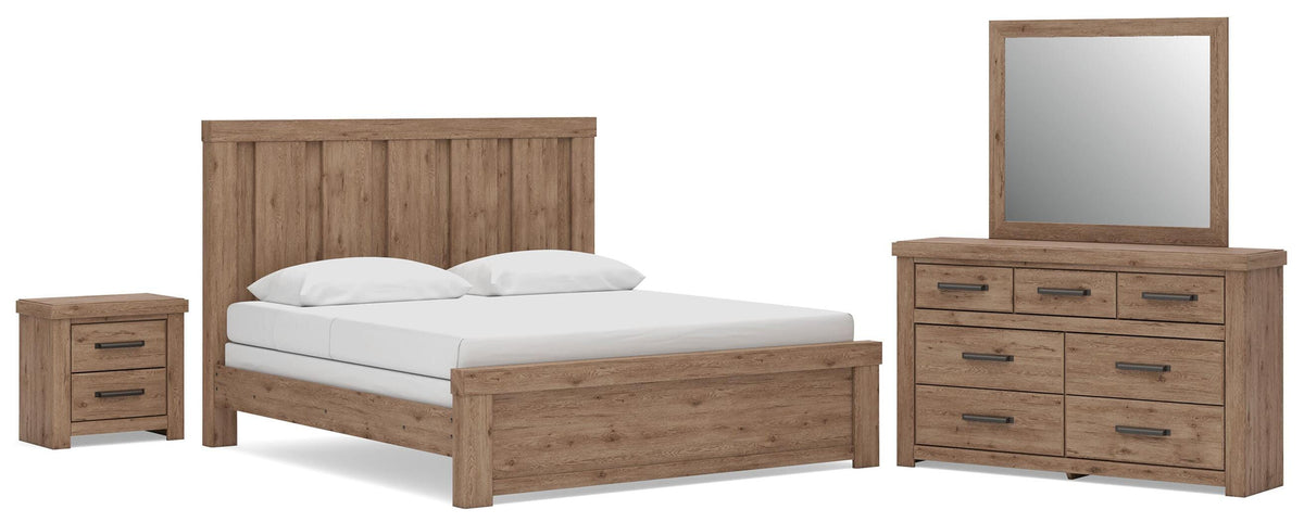 Oliandon King Panel Bed. Dresser, Mirror and Nightstand
