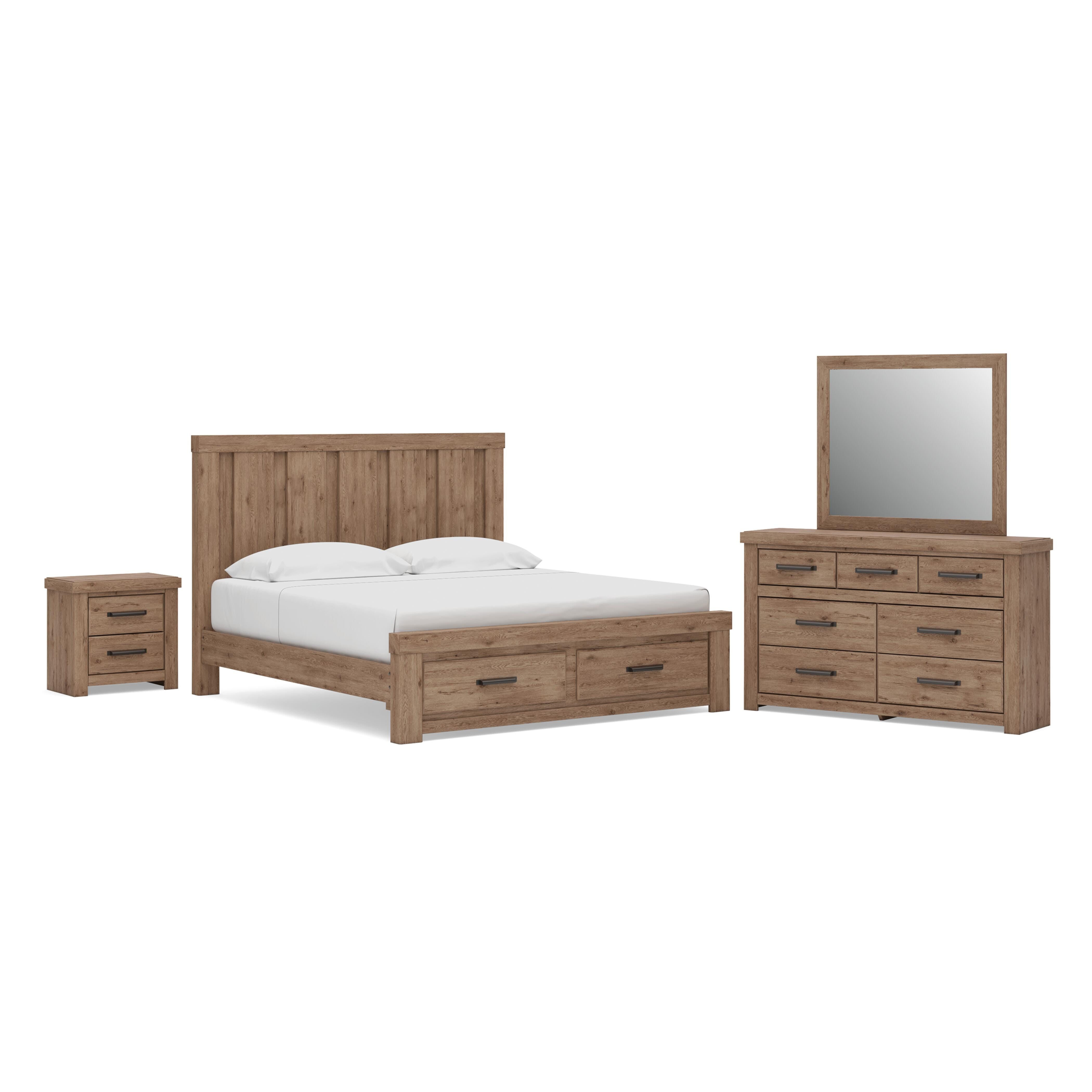 Oliandon King Panel Storage Bed. Dresser, Mirror and Nightstand