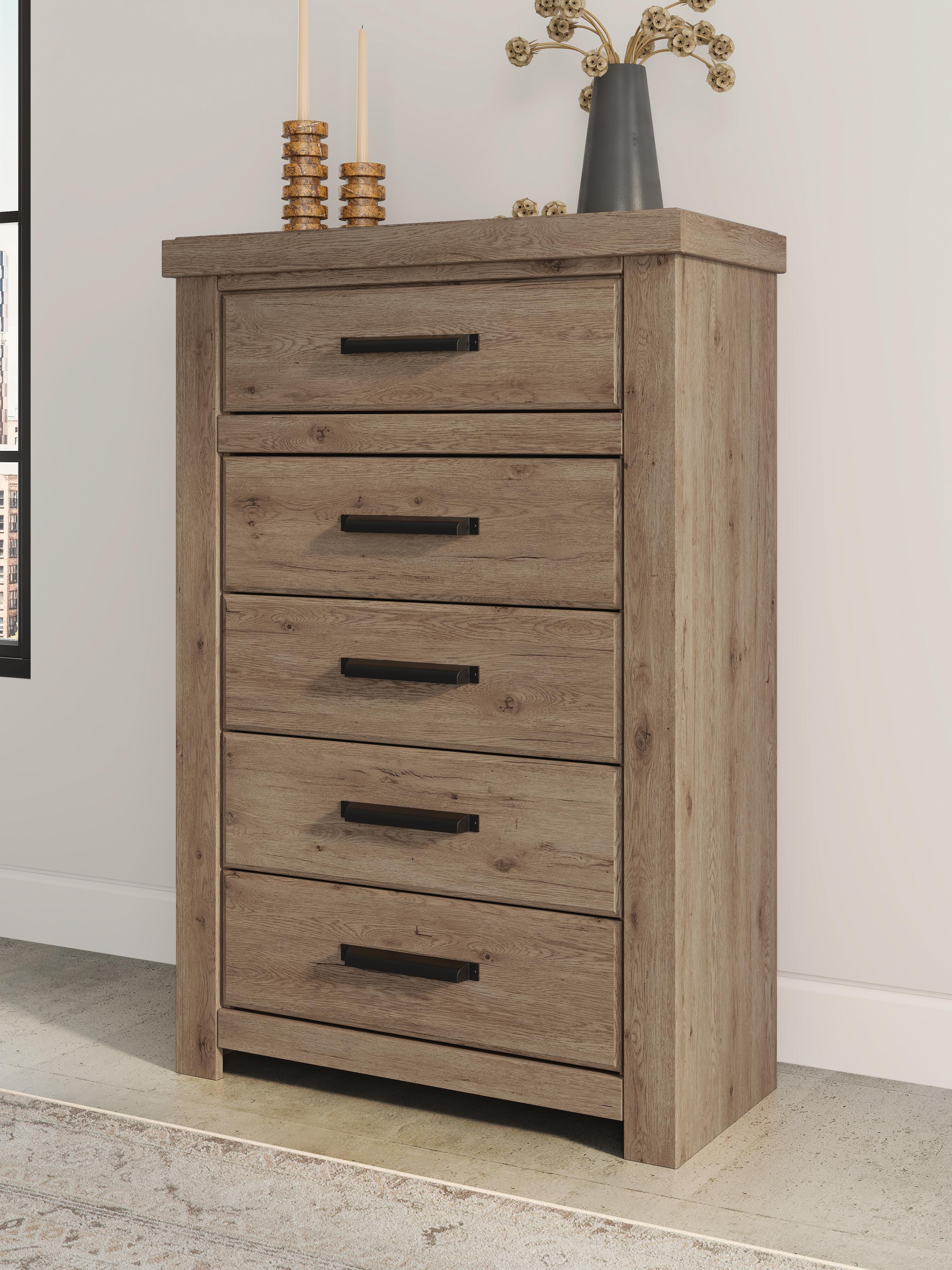 Oliandon King Panel Bed, Dresser, Mirror, Chest and Nightstand