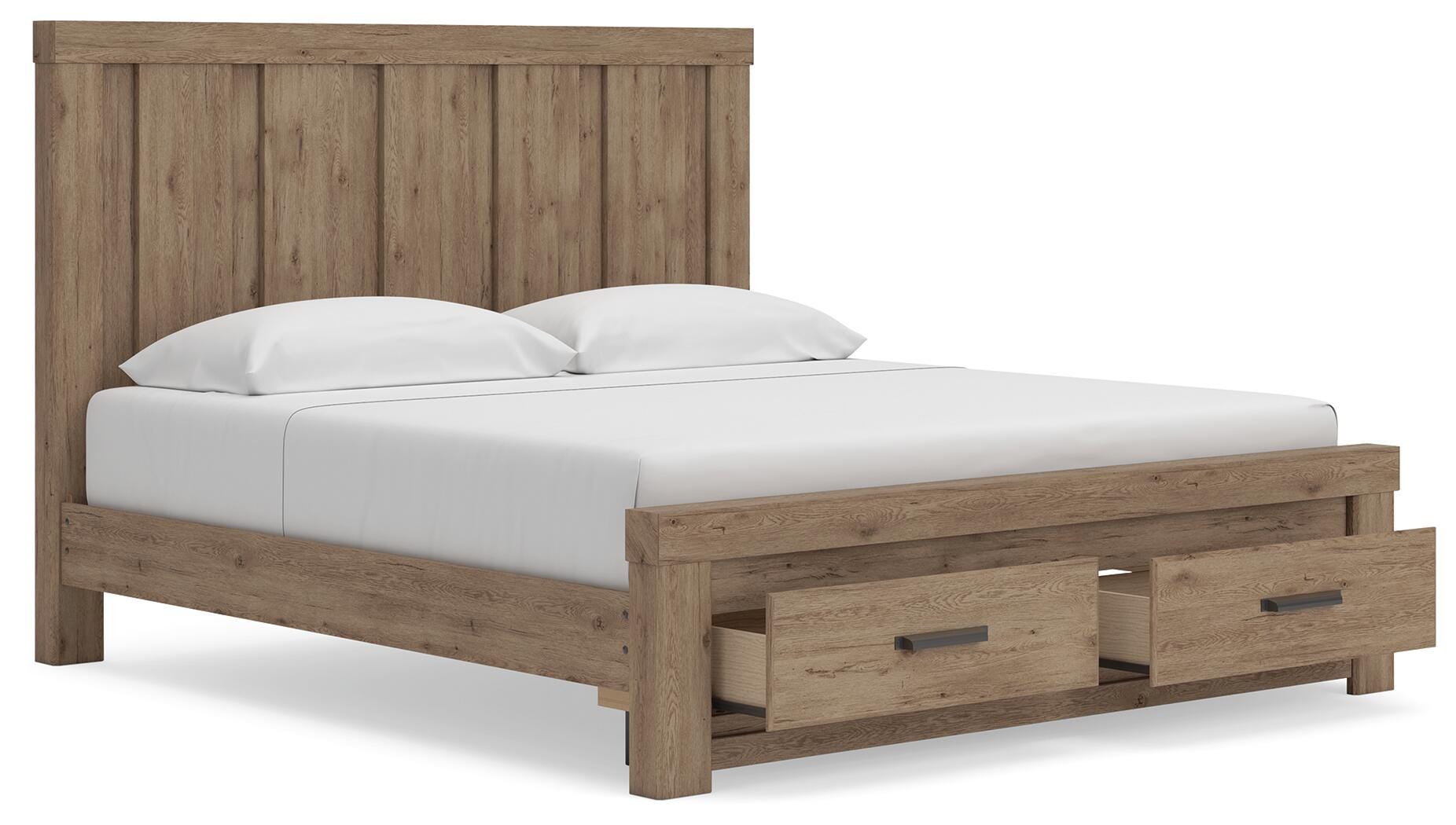 Oliandon King Panel Storage Bed. Dresser, Mirror and Nightstand