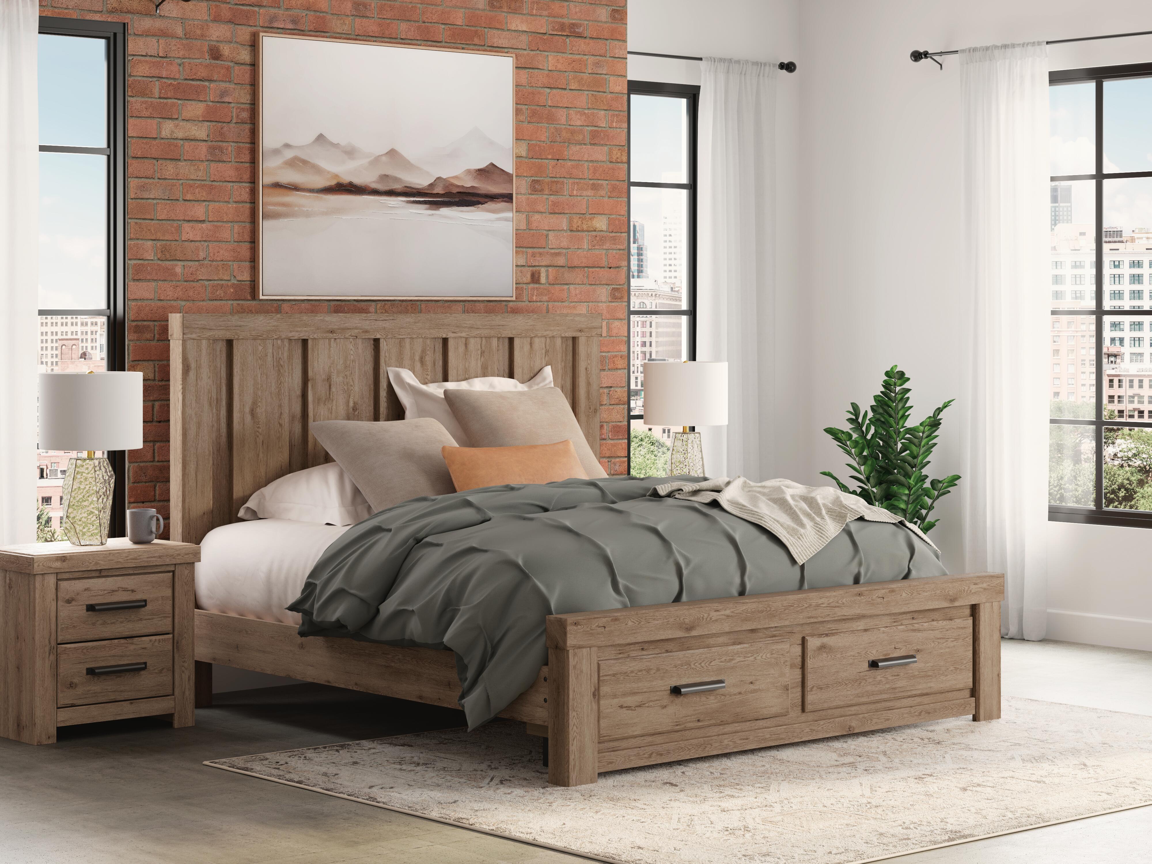 Oliandon King Panel Storage Bed, Dresser, Mirror, Chest and Nightstand