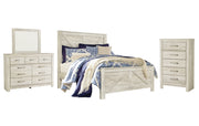 Bellaby Queen Crossbuck Panel Bed with Mirrored Dresser and Chest