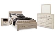 Bellaby Queen Platform Bed with 2 Storage Drawers with Mirrored Dresser and Nightstand
