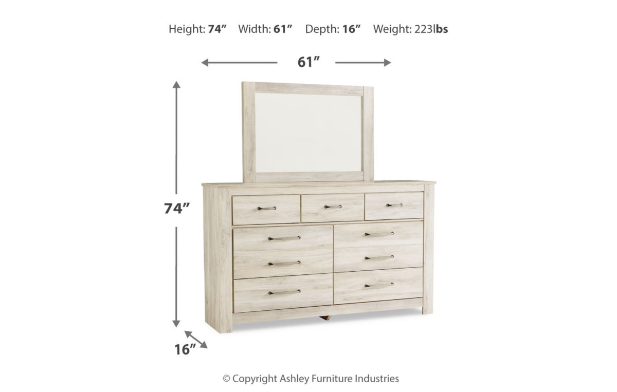 Bellaby King Platform Bed with 2 Storage Drawers with Mirrored Dresser and Nightstand