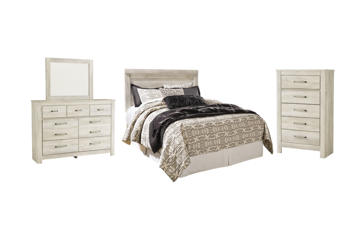 Bellaby Queen Panel Headboard with Mirrored Dresser and Chest