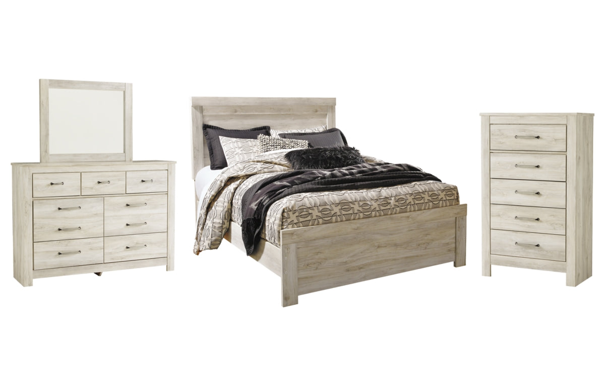 Bellaby Queen Panel Bed with Mirrored Dresser and Chest