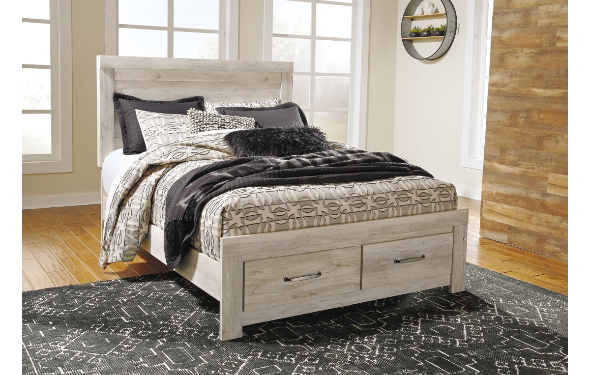 Bellaby Queen Platform Bed with 2 Storage Drawers with Mirrored Dresser and Chest