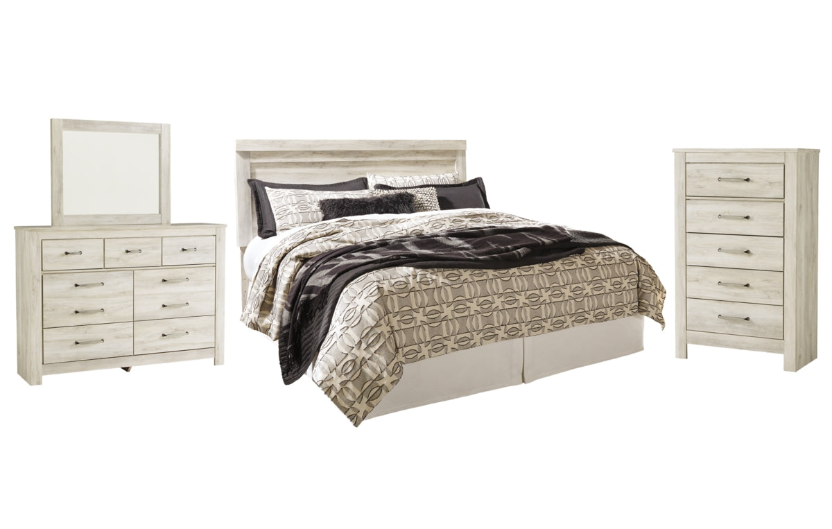 Bellaby King Panel Headboard with Mirrored Dresser and Chest