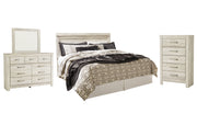 Bellaby King Panel Headboard with Mirrored Dresser and Chest
