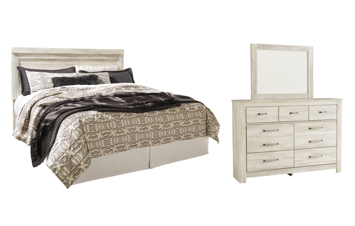 Bellaby King Panel Headboard with Mirrored Dresser