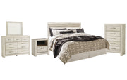 Bellaby King Panel Headboard with Mirrored Dresser, Chest and Nightstand