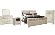 Bellaby King Panel Bed with Mirrored Dresser, Chest and Nightstand