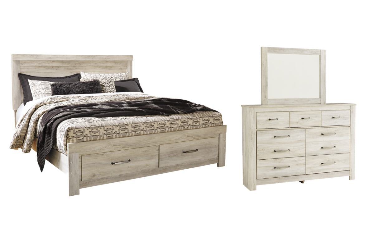 Bellaby King Platform Bed with 2 Storage Drawers with Mirrored Dresser