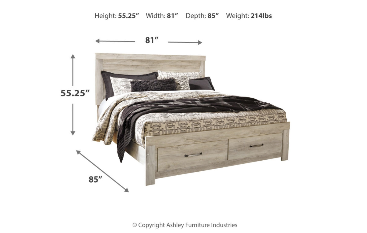 Bellaby King Platform Bed with 2 Storage Drawers with Mirrored Dresser and Nightstand