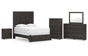 Fraluna Queen Panel Storage Bed with Mirrored Dresser, Chest and Nightstand