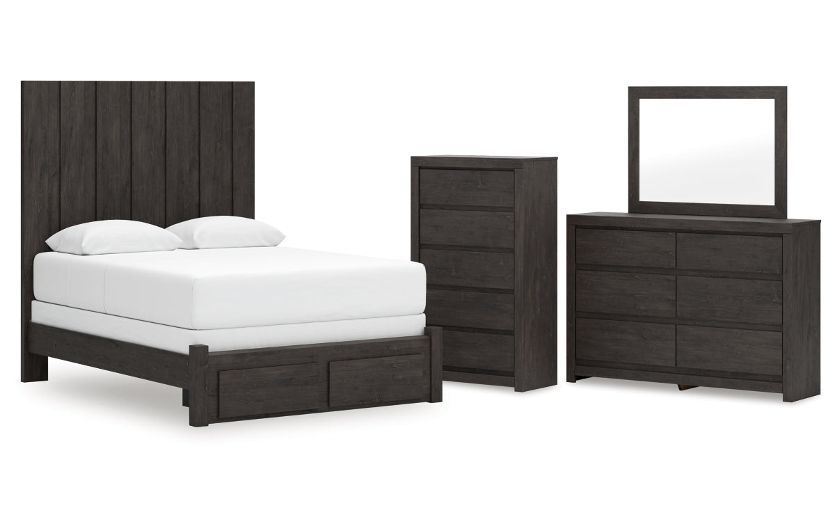 Fraluna Queen Panel Storage Bed with Mirrored Dresser and Chest