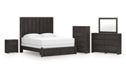 Fraluna King Panel Storage Bed with Mirrored Dresser, Chest and Nightstand