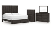 Fraluna King Panel Storage Bed with Mirrored Dresser and Chest