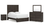 Fraluna Queen Panel Storage Bed with Mirrored Dresser and Nightstand